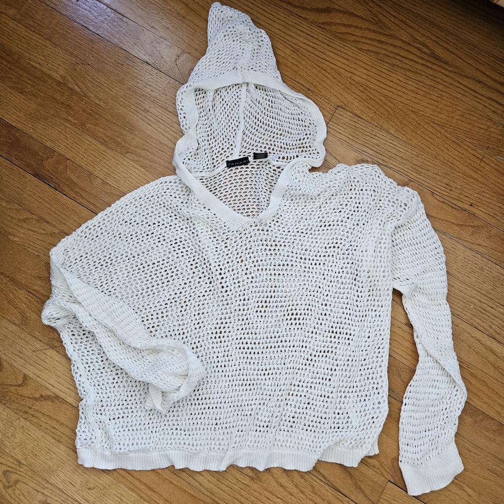 Tahari White Knit Hoodie Beachy Sweater XL